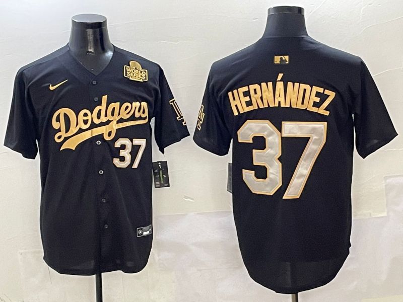 Men Los Angeles Dodgers 37 Hernandez Black Gold Game Nike 2025 MLB Jersey style 7